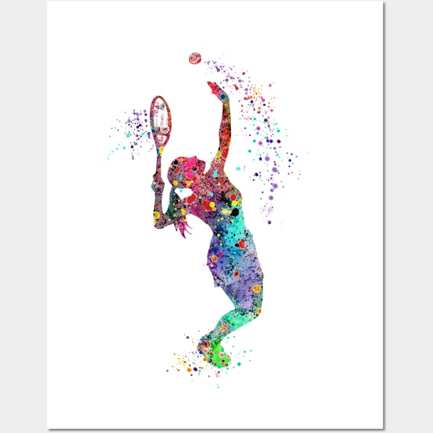 Girl Tennis Watercolor Painting Art Print Gifts Wall Art by LotusGifts